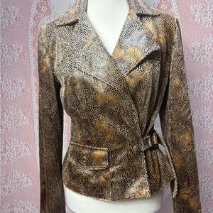 Joseph Ribkoff Metallic Leopard Wrap Jacket – Made in Canada Sz 8